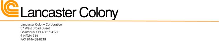 (Lancaster Colony Letterhead)