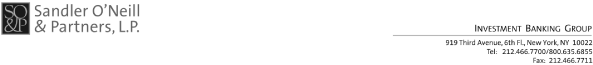 (SANDLER ONEILL & PARTNERS LP LETTERHEAD)