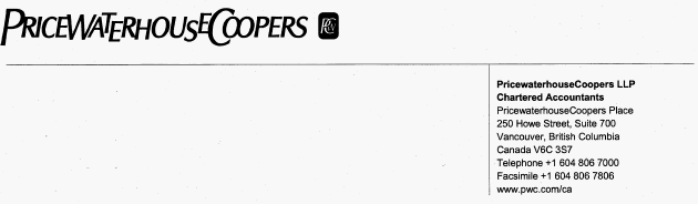 (PRICEWATERHOUSECOOPERS LETTERHEAD)
