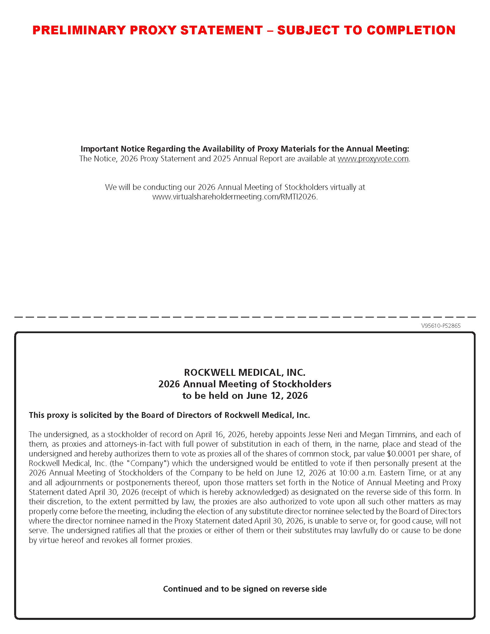 Rockwell Medical 2026 PRELIMINARY PROXY STATEMENT – SUBJECT TO COMPLETION_Page_2.jpg