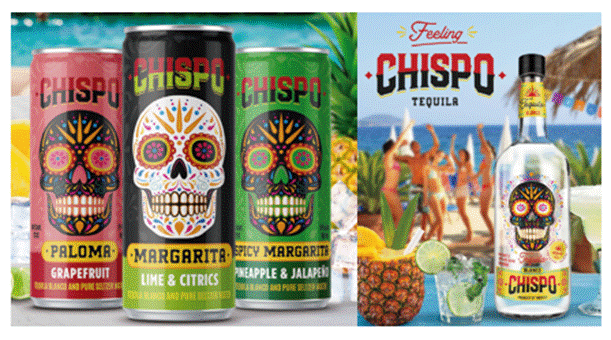 A can of chips and a poster of a beach party

Description automatically generated